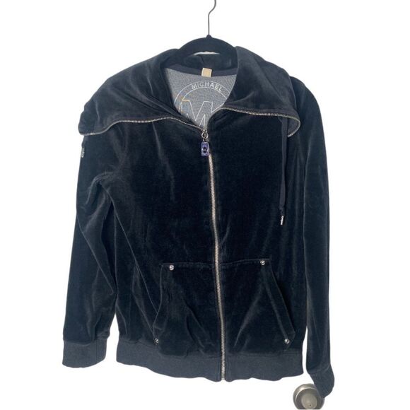 Michael Kors Black Velour Zip Up Sweatshirt Women’s Size M Medium Hoodie Jacket - Picture 3 of 8